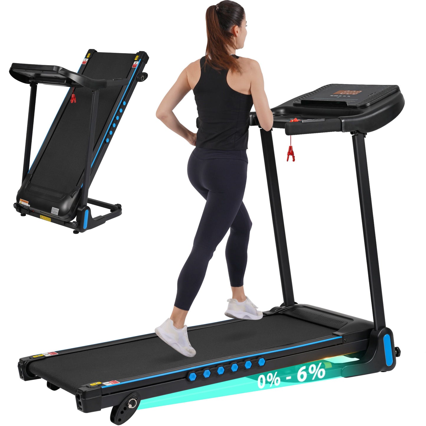 Incline Treadmill For Running & Walking, Hydraulic System Auto Folding With Type C & USB Charge For Android, 10Mph, Bluetooth Speaker - Black Daily Nest