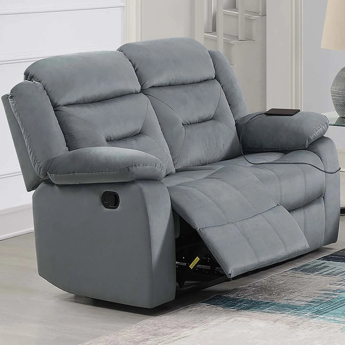 Modern Loveseat With Pillow Arms, Plush Backrest, Horizontal Tufting, USB Port Home Essentials
