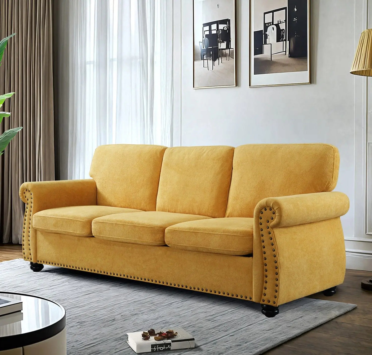 Soft Sofa, Upholstered 3 Seater Couch With High Density Foam, Loose Back Cushions And Turned Legs US Pride