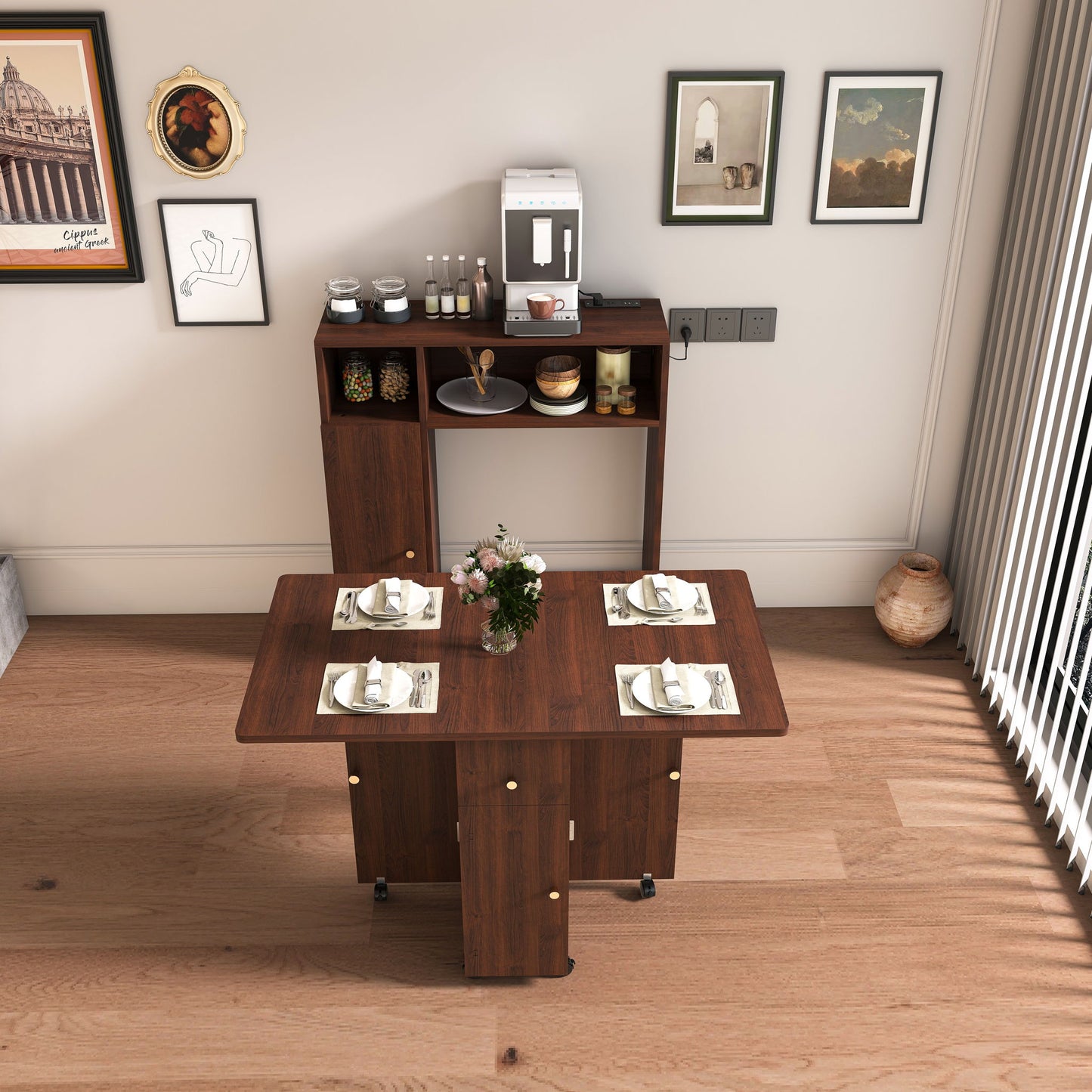 Multifunctional Folding Dining Table With Wall-Mounted Sideboard & Storage Home Essentials
