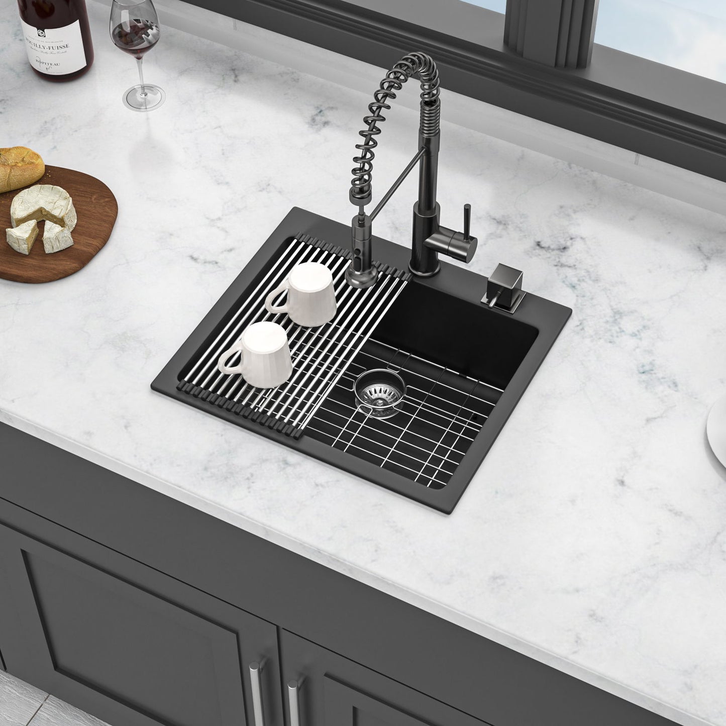 Quartz Kitchen Sink, Granite Composite, Drop In Sink With Durable Design Daily Nest