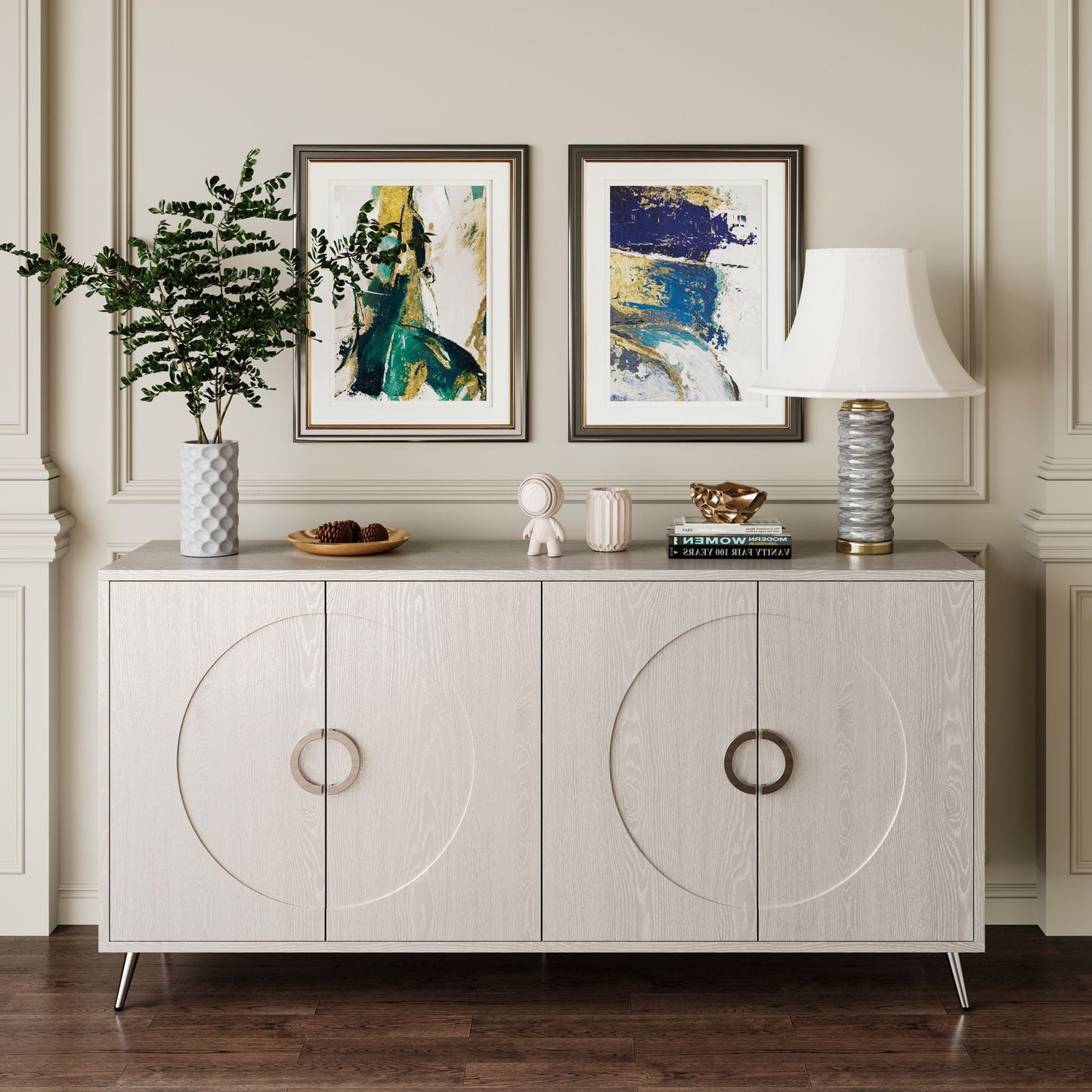 Modern Lacquered 4 Door Wooden Cabinet Sideboard Buffet Server Cabinet Storage Cabinet, For Living Room, Entryway, Hallway, Office, Kitchen And Dining Room Home Essentials