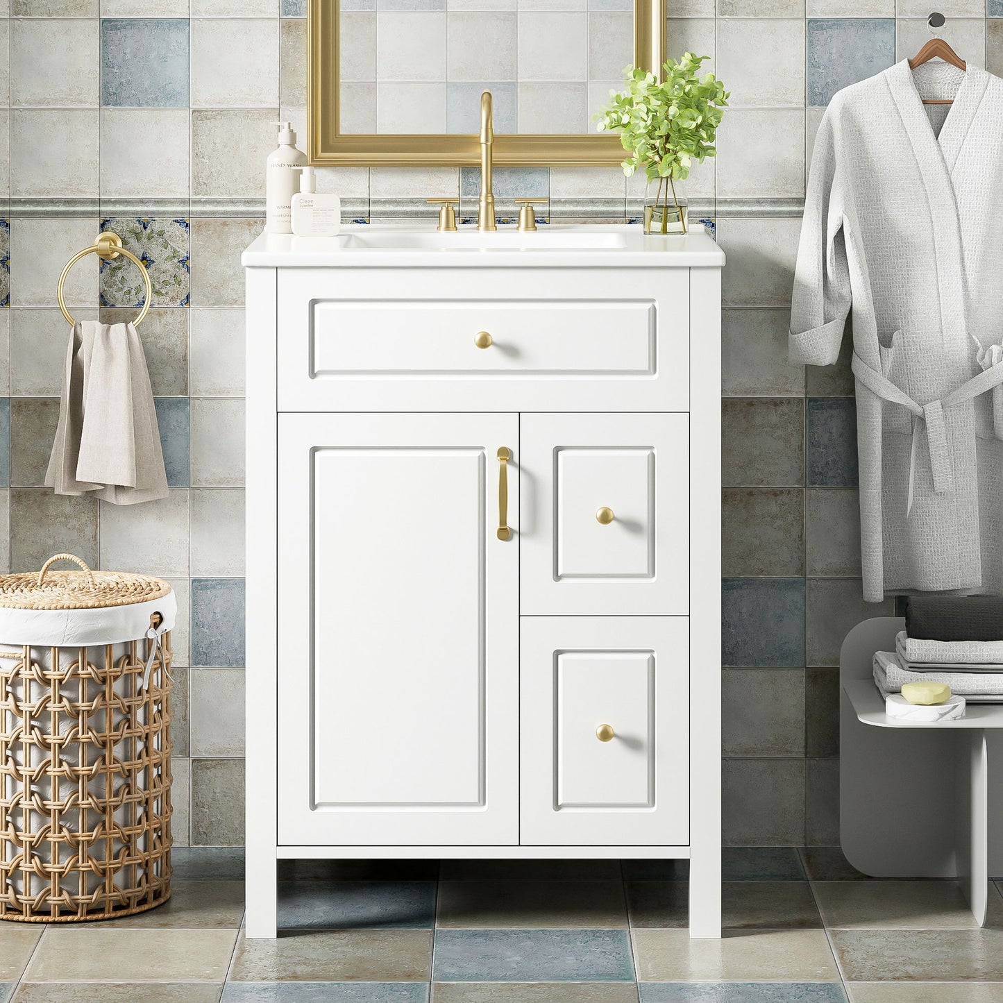 Elegant Bathroom Vanity With Ceramic Sink, Soft Close Doors And Drawers, Double Storage Racks Hearth and Haven