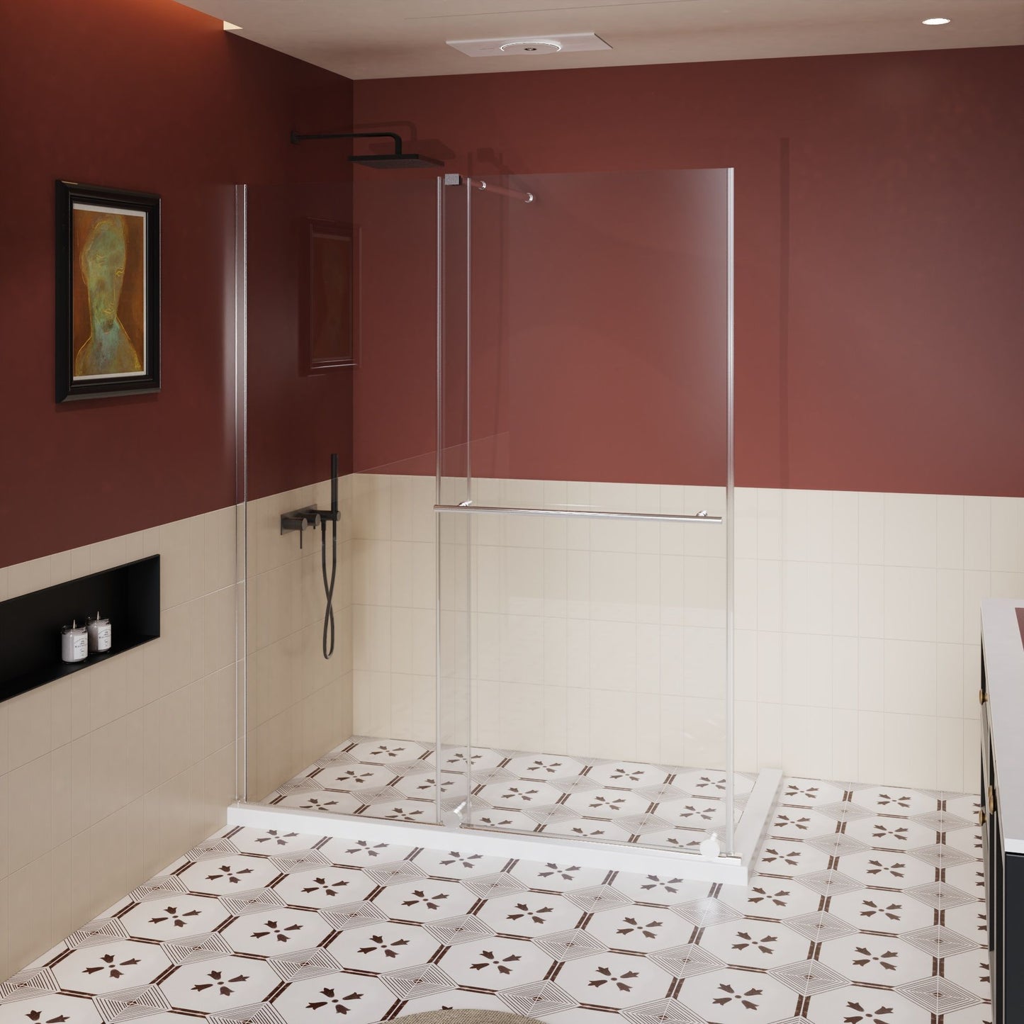 Guyou Glass Shower Door, Sliding Door Dual Usage - Chrome Daily Nest