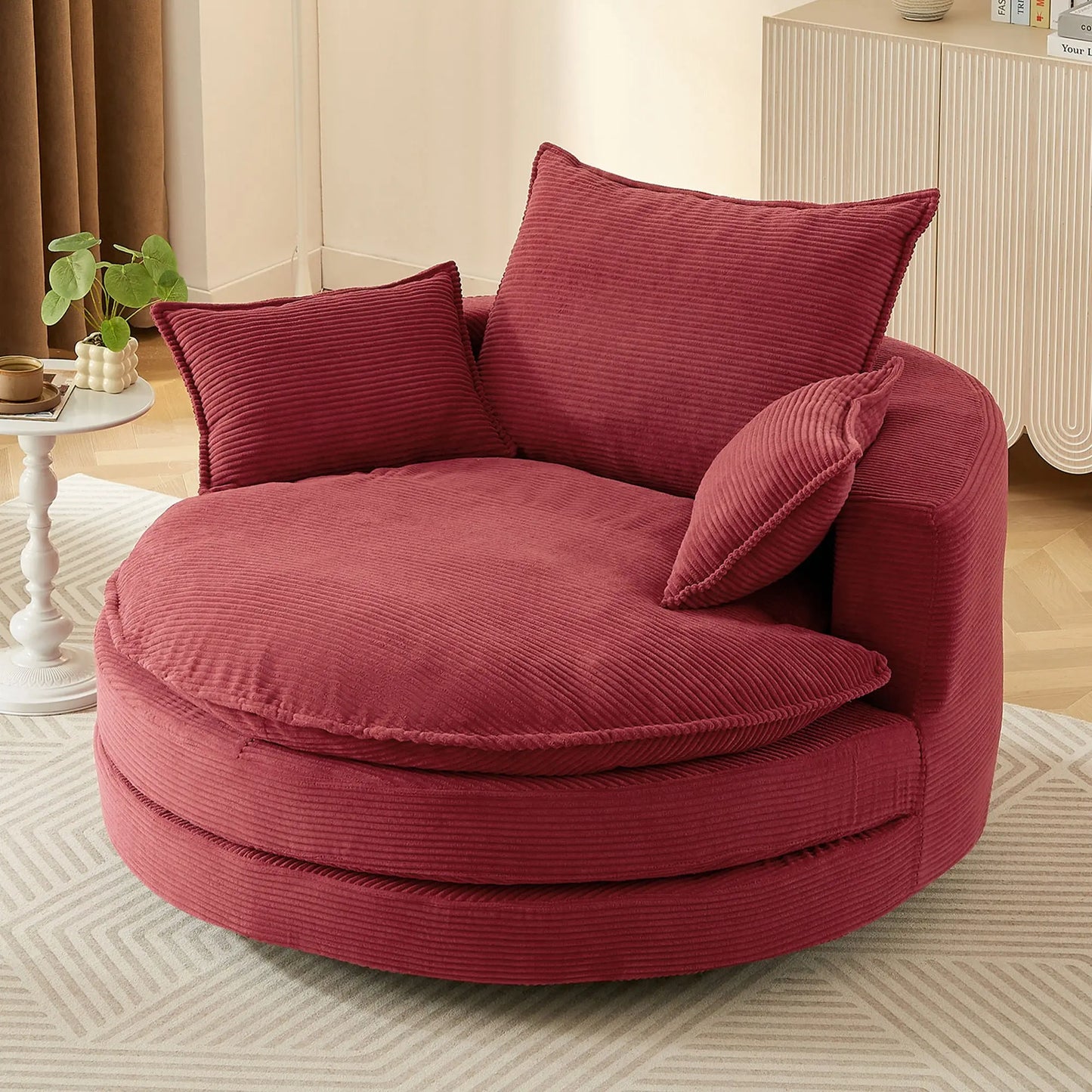 360° Swivel Accent Barrel Chair With Dual Layer Cushion And 3 Removable Pillows Hearth and Haven