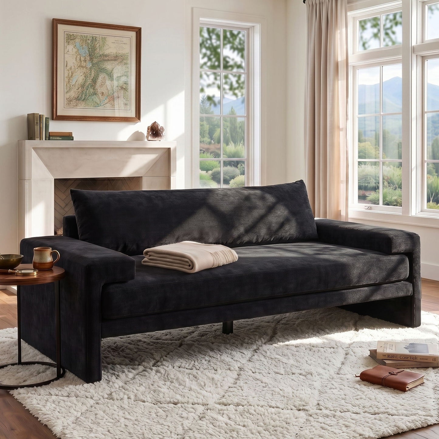 Upholstered 3 Seater Sofa With Wide Armrests Noble House