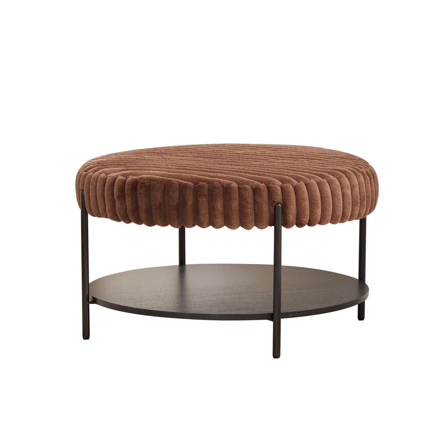 Modern Upholstered Round Ottoman Coffee Table With Storage Shelf Home Essentials