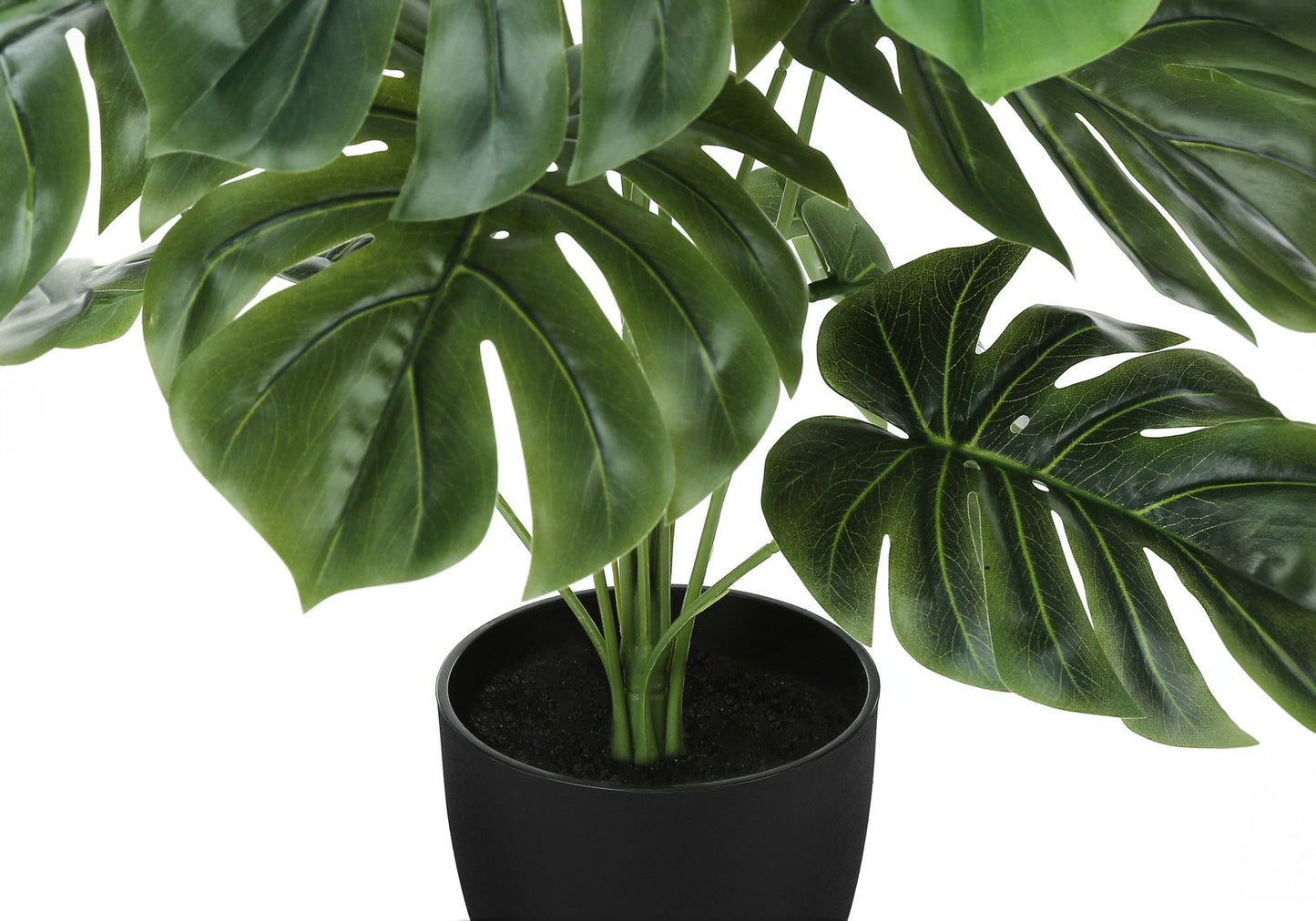 24" Tall, Artificial Plant, Monstera, Indoor, Faux, Fake, Table, Greenery, Potted, Real Touch, Decorative - Green / Black 8th Street
