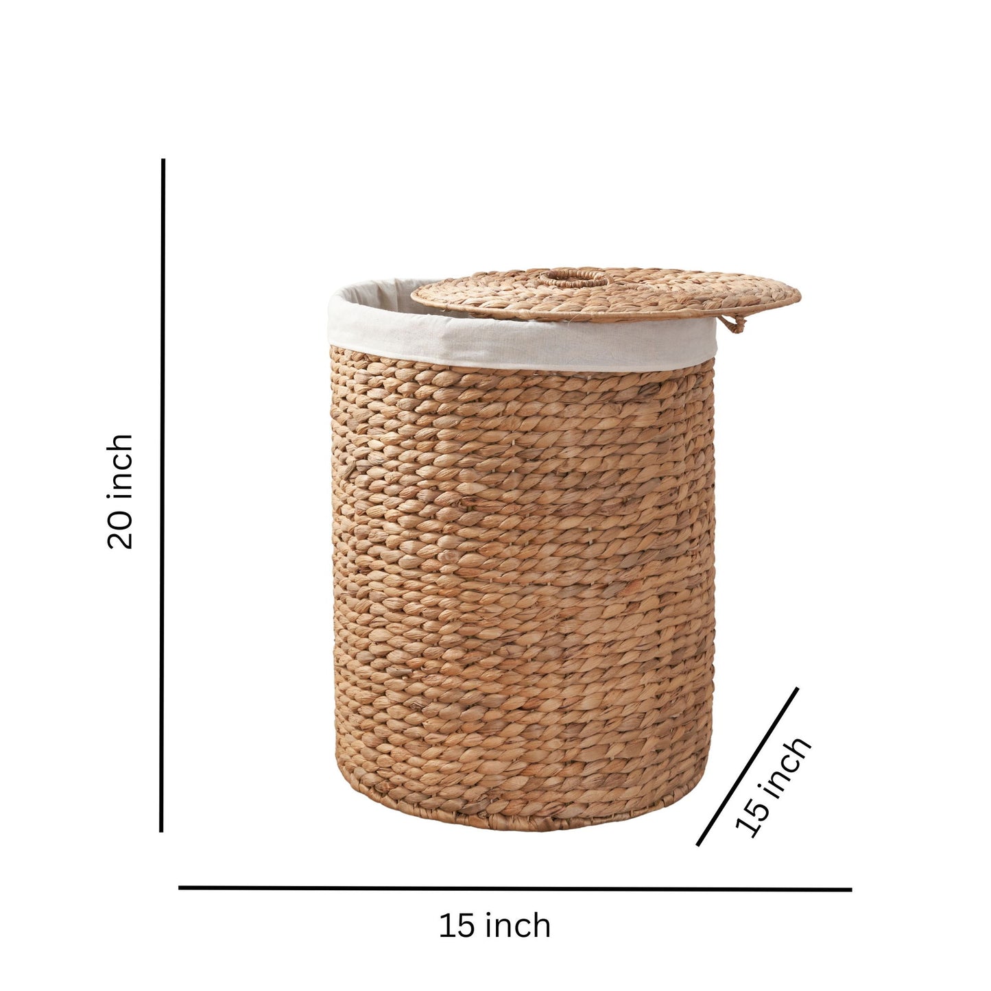 Round Tall Water Hyacinth Woven Wicker Laundry Hamper With Lid - For Clothes, Canvas, Toys And Book Storage With Removable Liner - 15" X 15" X 20" - Natural Brown Daily Nest