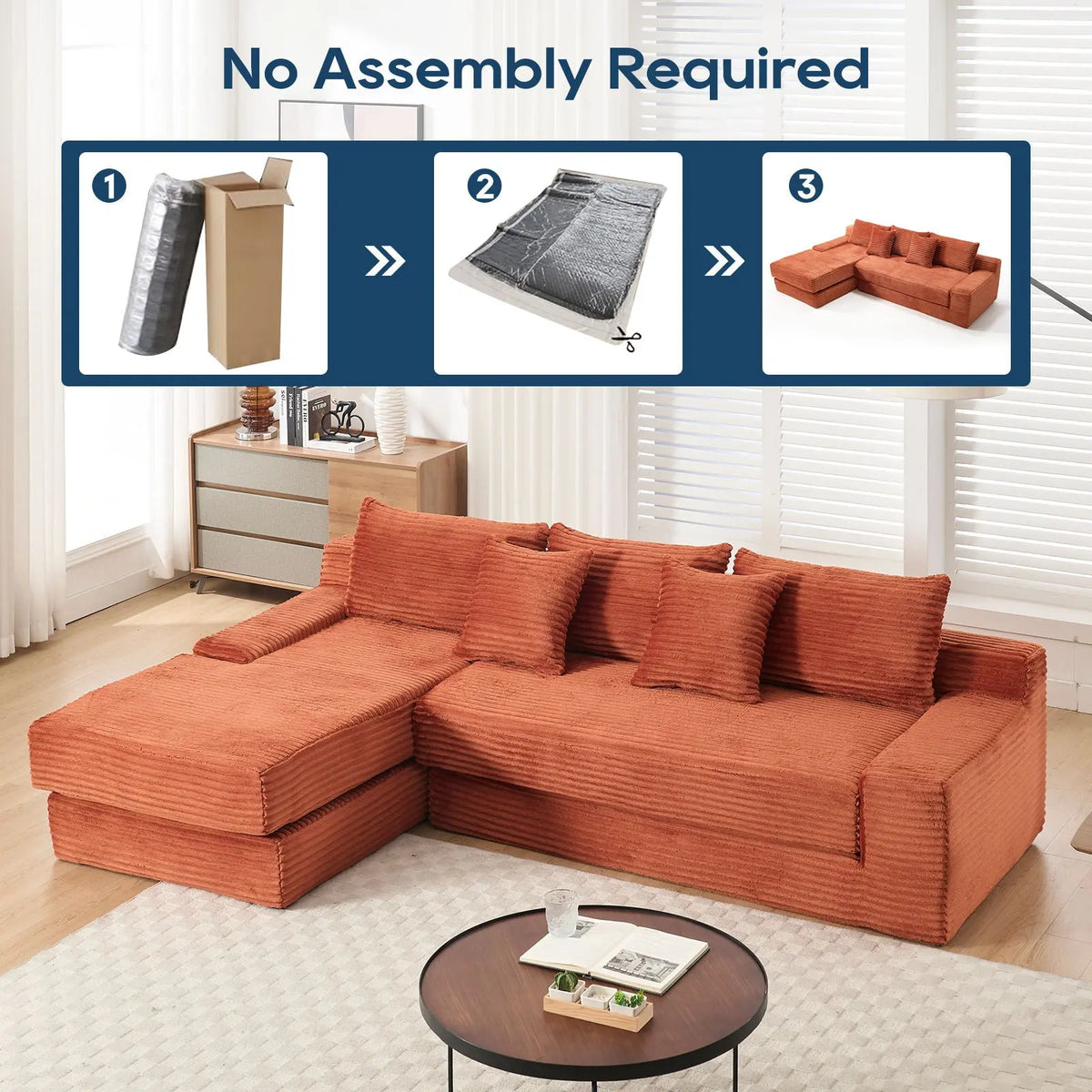 Modern L - Shaped Sectional Couch With Memory Foam Home Essentials
