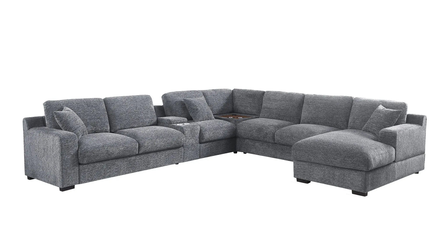 Celine - Chenille Fabric Corner Sectional Sofa With Right-Facing Chaise, Cupholders, And Charging Ports Lilola Home