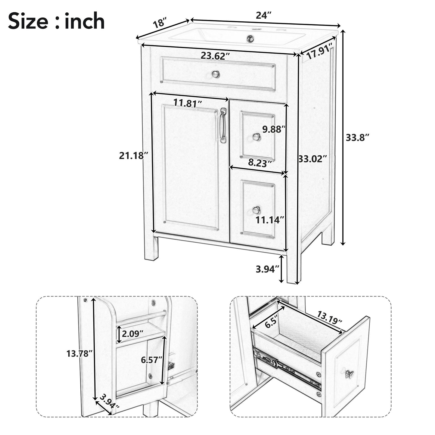 Elegant Bathroom Vanity With Ceramic Sink, Soft Close Doors And Drawers, Double Storage Racks Hearth and Haven