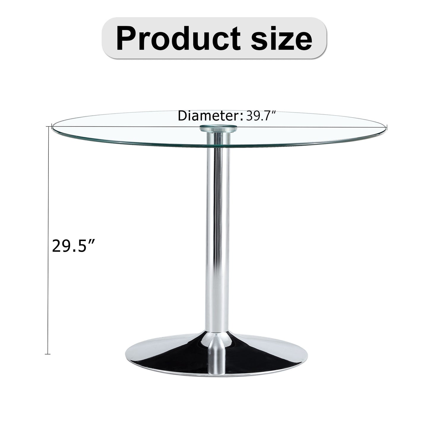 Modern Minimalist Circular Dining Table With Glass Top And Electroplated Metal Legs For Restaurants And Living Rooms - Silver / Transparent Home Essentials