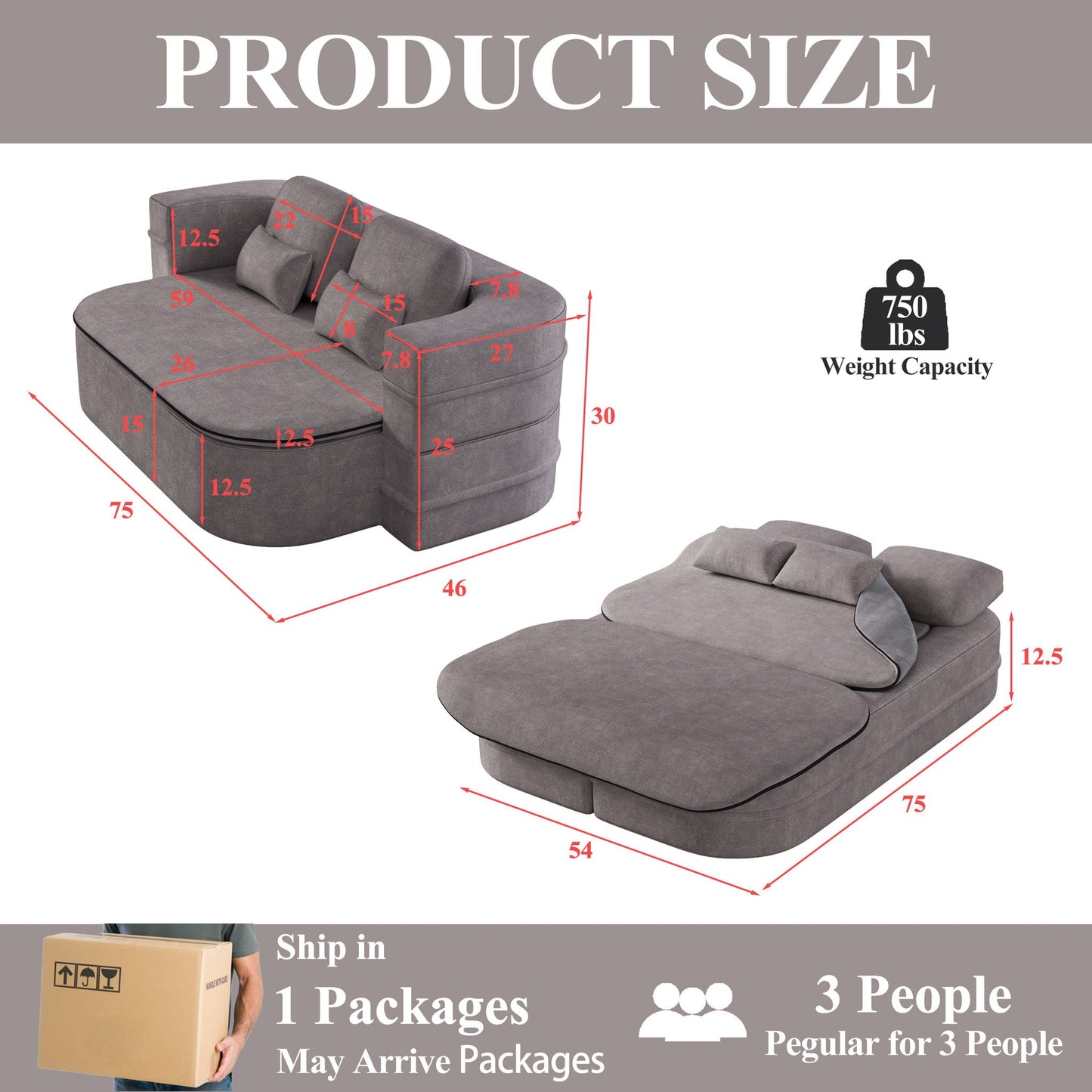 2 In 1 Foldable Sofa Bed With Multi Functional Blanket, Floor Lounge Sofa Home Essentials