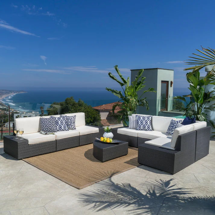 Santa Cruz - Outdoor 8 Piece Sectional Set - Dark Brown Noble House