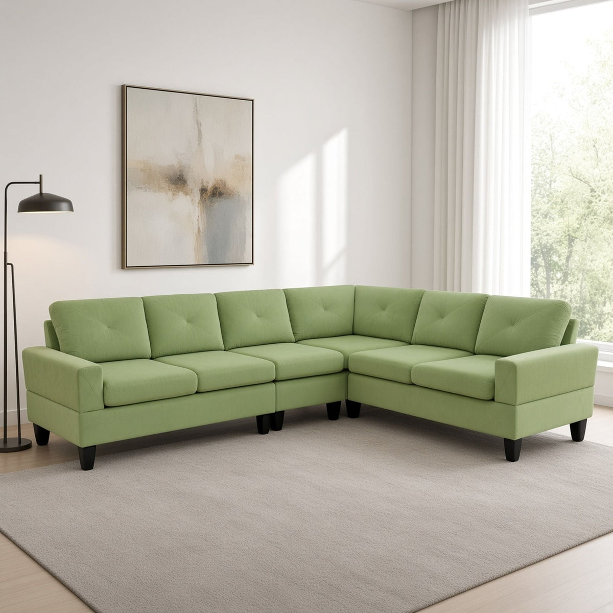 Modular L - Shaped Sectional Sofa, 6 Seater, 4 Piece Couch With Chaise - Green Home Essentials