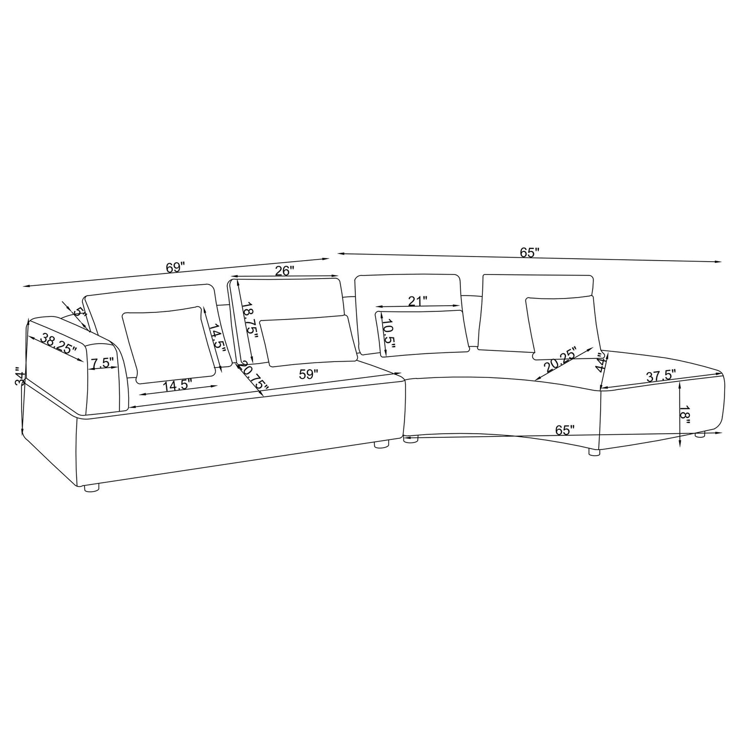 Lincoln - Upholstered Curved Sectional Sofa With Pillow Back Cushions - Gray Furniture Max