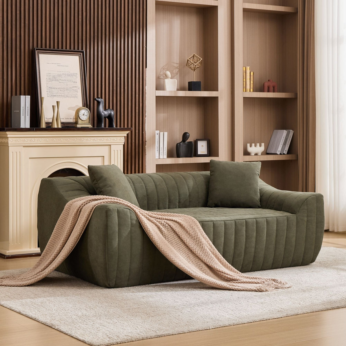 Oversized 2 Seater Loveseat With 2 Decor Throw Pillows, Deep Seat Sofa For Living Rooms Hearth and Haven