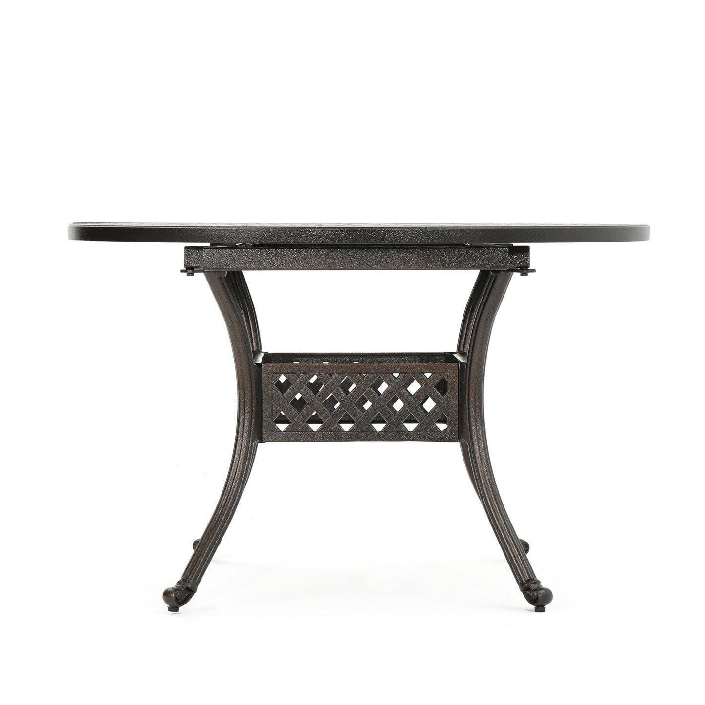 Outdoor Expandable Aluminum Dining Table With Latticework Details And Curvy Legs Noble House
