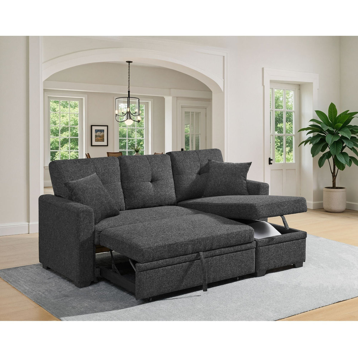 Upholstered Sectional With Pull Out Bed And Chaise Storage Home Essentials