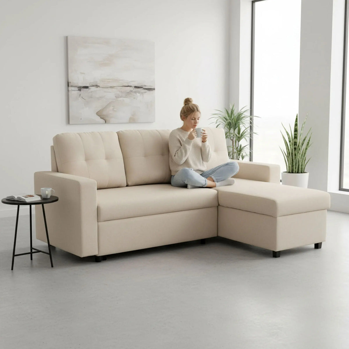 Convertible L Shaped Sectional Sleeper Sofa Bed, Saving Pull Out Couch US Pride