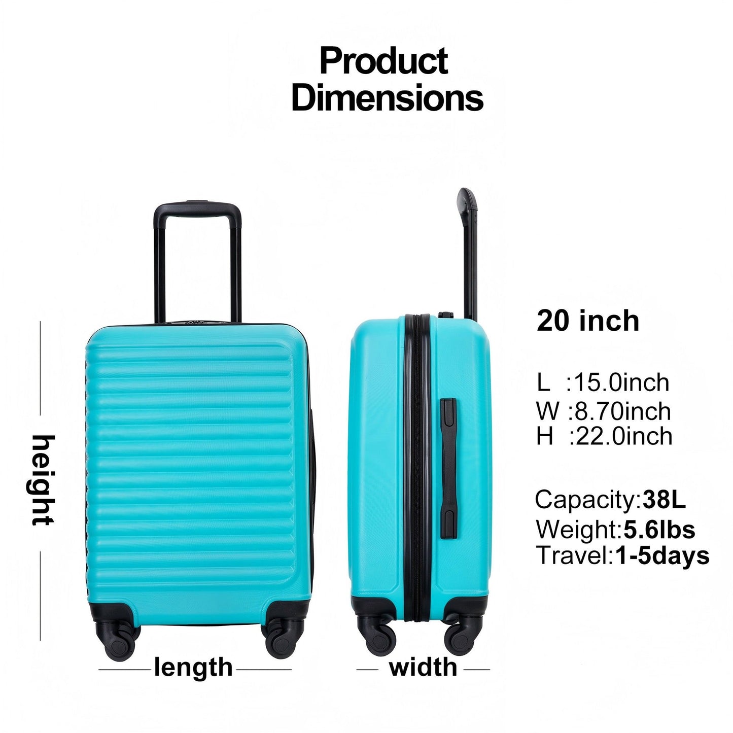 20" Carry On Luggage Lightweight Suitcase, Spinner Wheels Daily Nest
