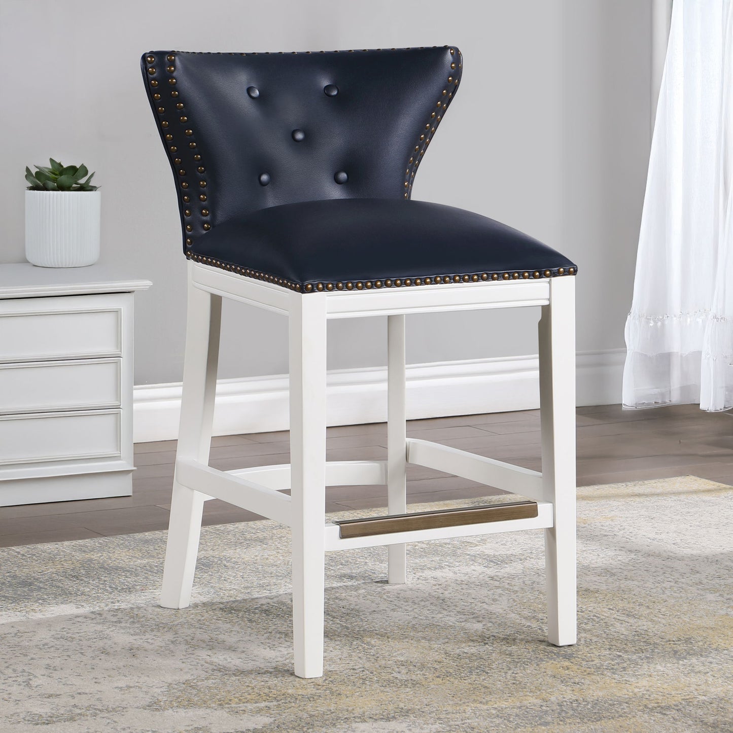 Macon - Counter Stool With Accents - Dark Blue Home Essentials