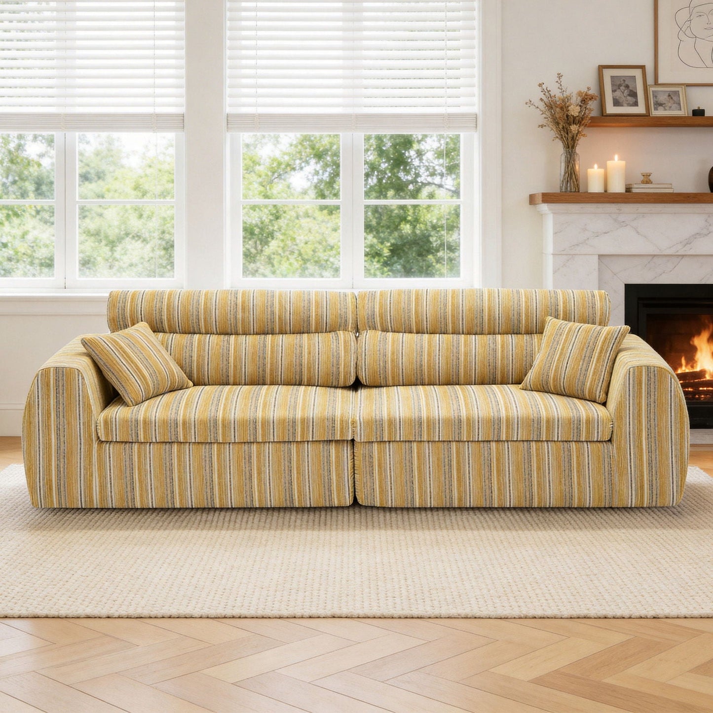 3 Seater, Couch With Throw Pillows For Living Room Home Essentials