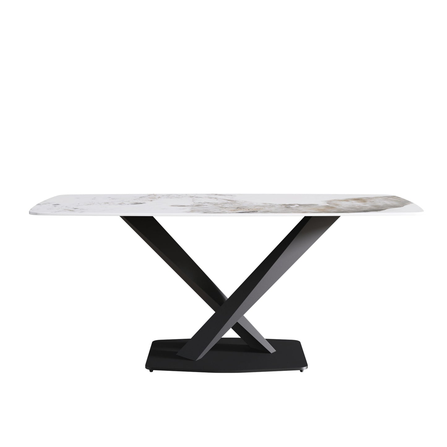 Modern Artificial Stone Pandora White Curved Metal Leg Dining Table, Can Accommodate 6-8 People - Antique White Home Essentials