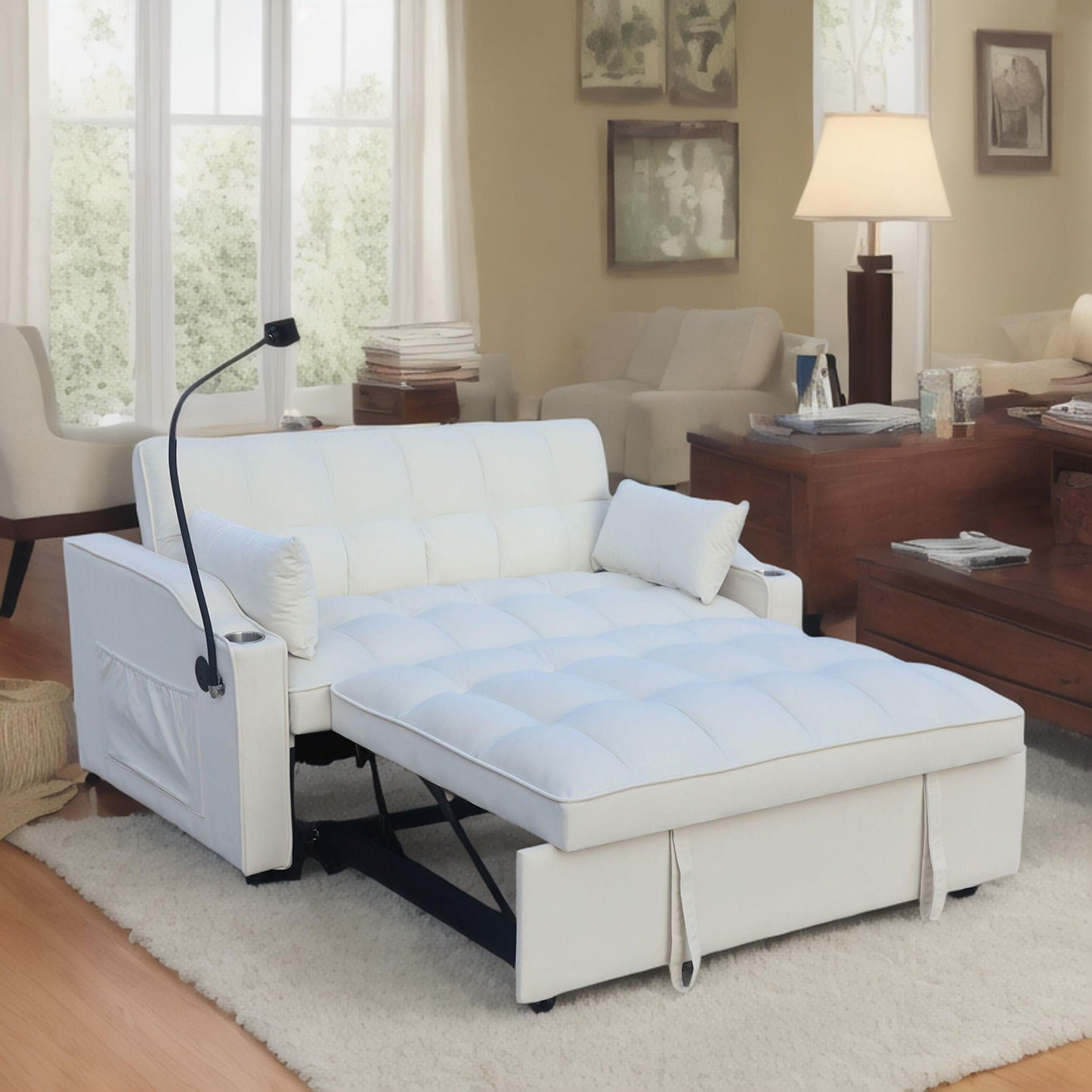 Modern Velvet Loveseat With Pullout Bed, Adjustable Reclining Backrest Home Essentials