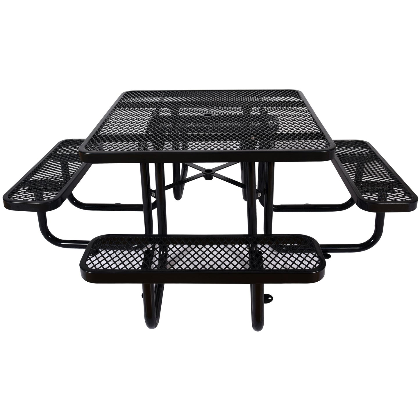Square Outdoor Steel Picnic Table, With Umbrella Pole Home Essentials