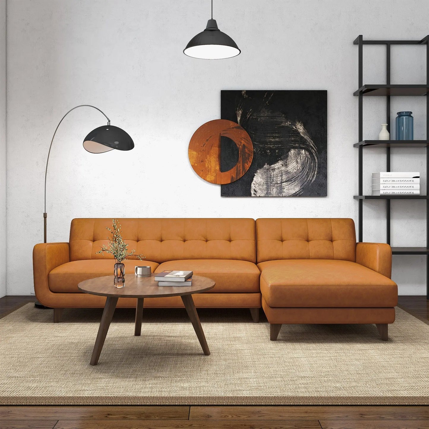 Allison - Mid-Century Modern Leather Sectional Sofa Chaise Ashcroft Furniture