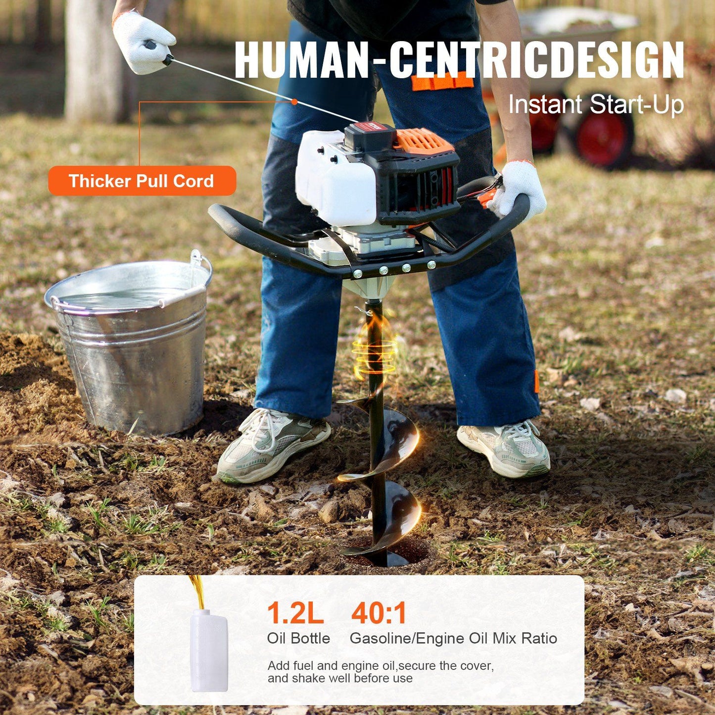 Vevor Gas Post Hole Digger 52Cc 1450W With 8 Drill Bits & Extension Rod Aluminium Alloy - Black Daily Nest