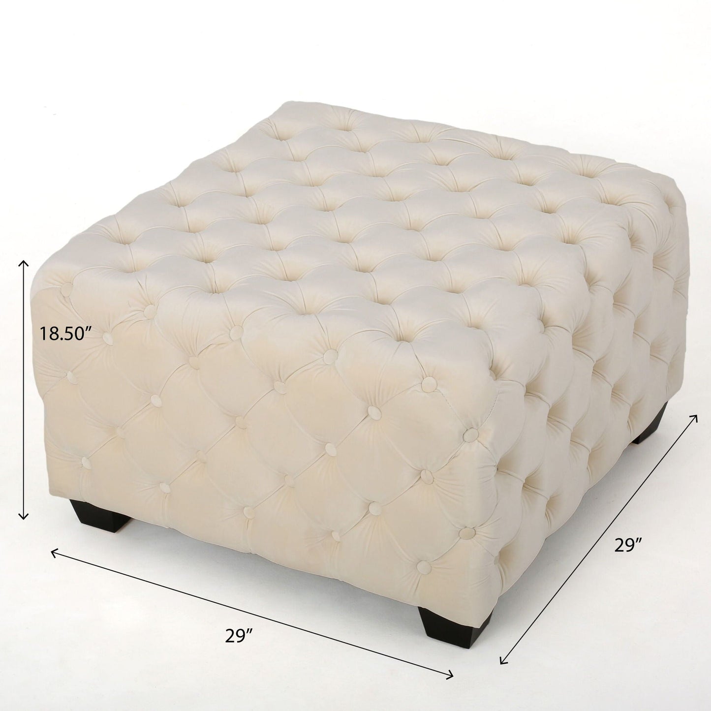 Modern Glam Ottoman With Velvet Upholstery And Button Tufted Design - Ivory Noble House
