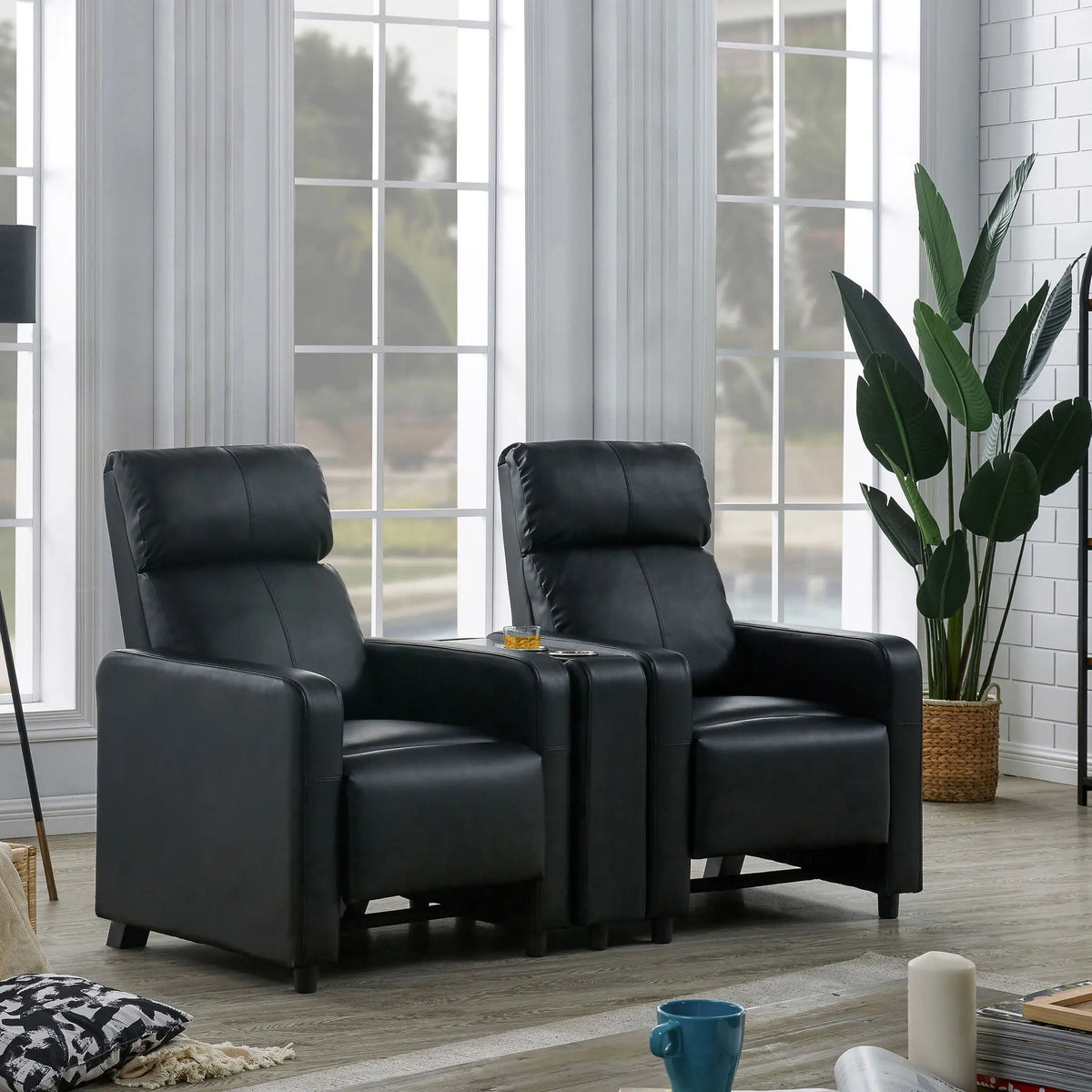 Nseluka - Upholstered Wedge Console For Home Theater With Cupholders - Black Furniture Max