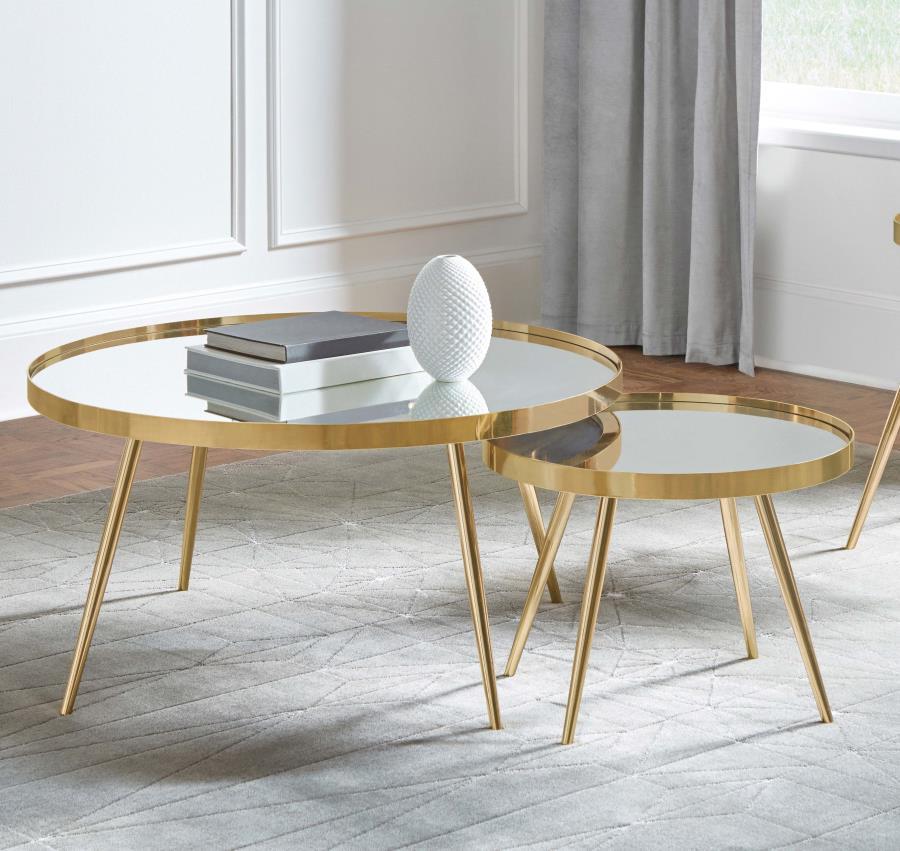 Kaelyn - 2 Piece Round Mirror Top Nesting Coffee Table CoasterEssence