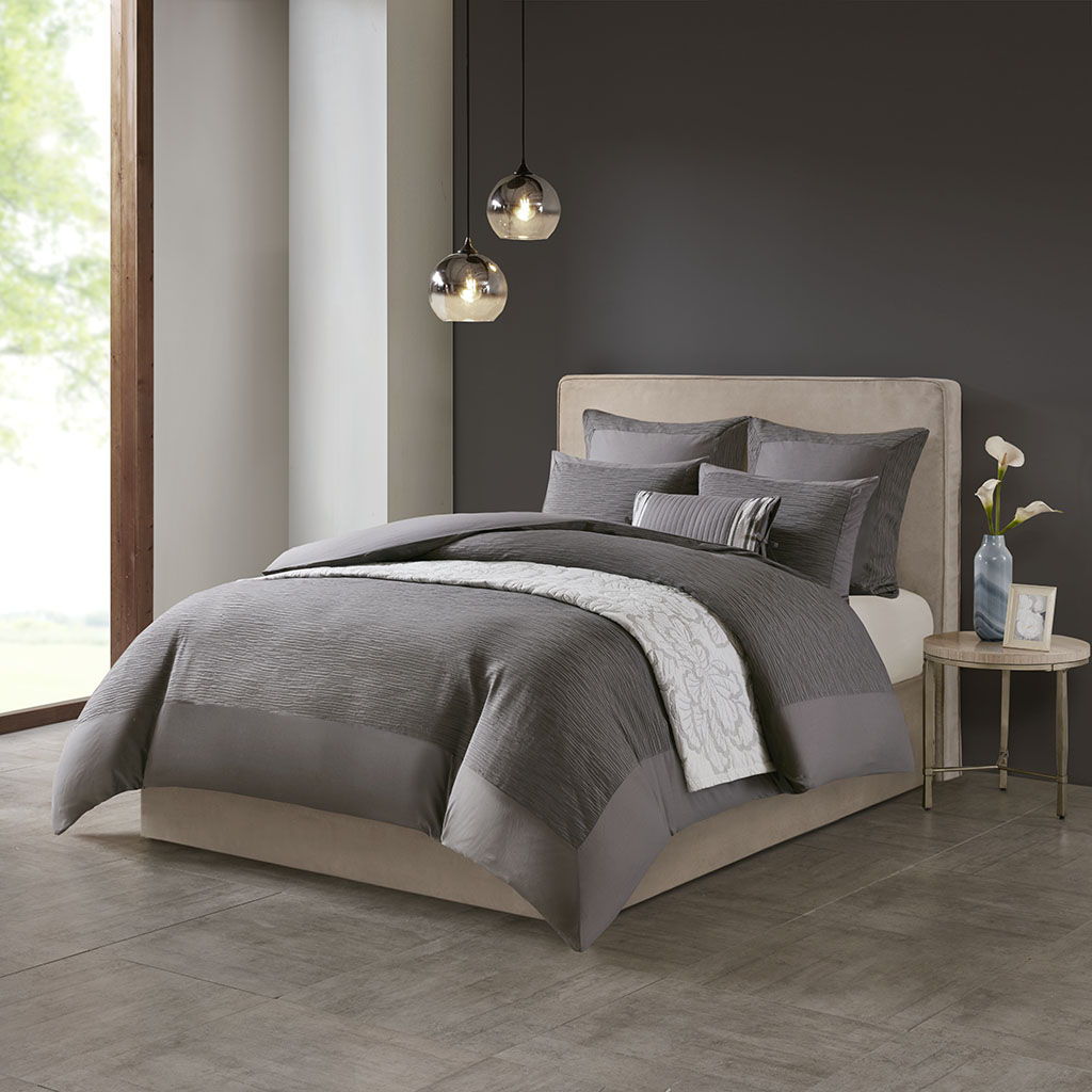 Hanae - Blend Yarn Dyed 3 Piece Duvet Cover Set - Gray N Natori
