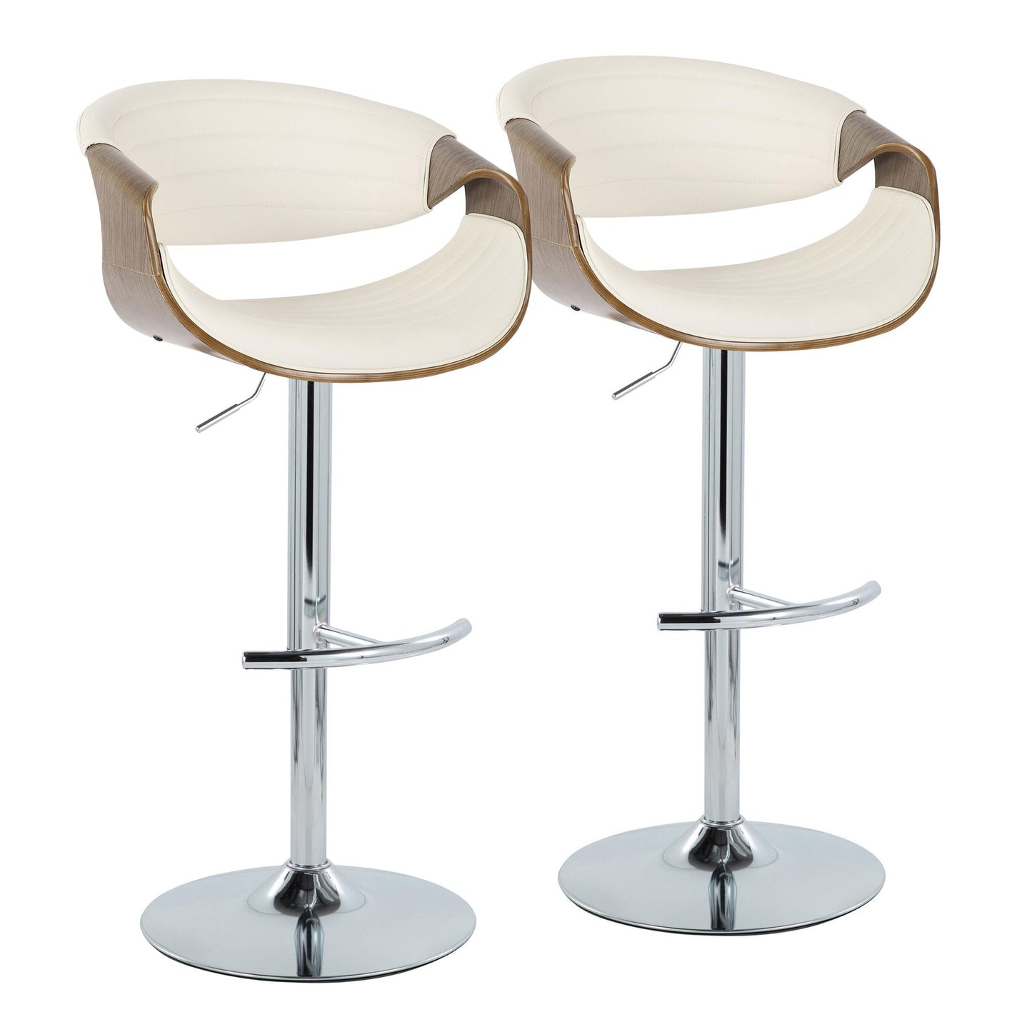 Symphony - Mid Century Modern Adjustable Barstool With Swivel & Rounded T Footrest (Set of 2) Lumi Source
