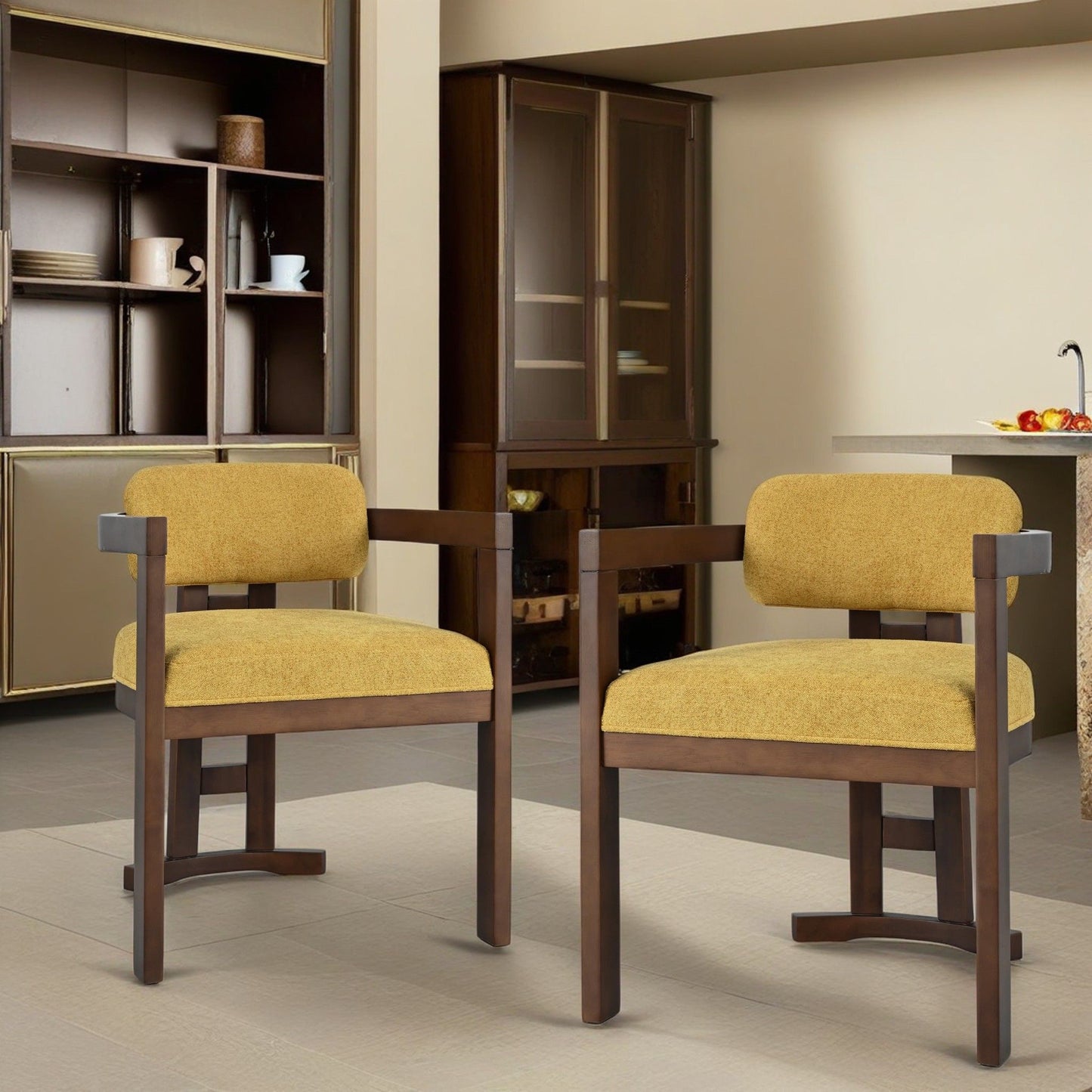 Stylish Indoor Upholstered Wood Dining Chair (Set of 2) Noble House