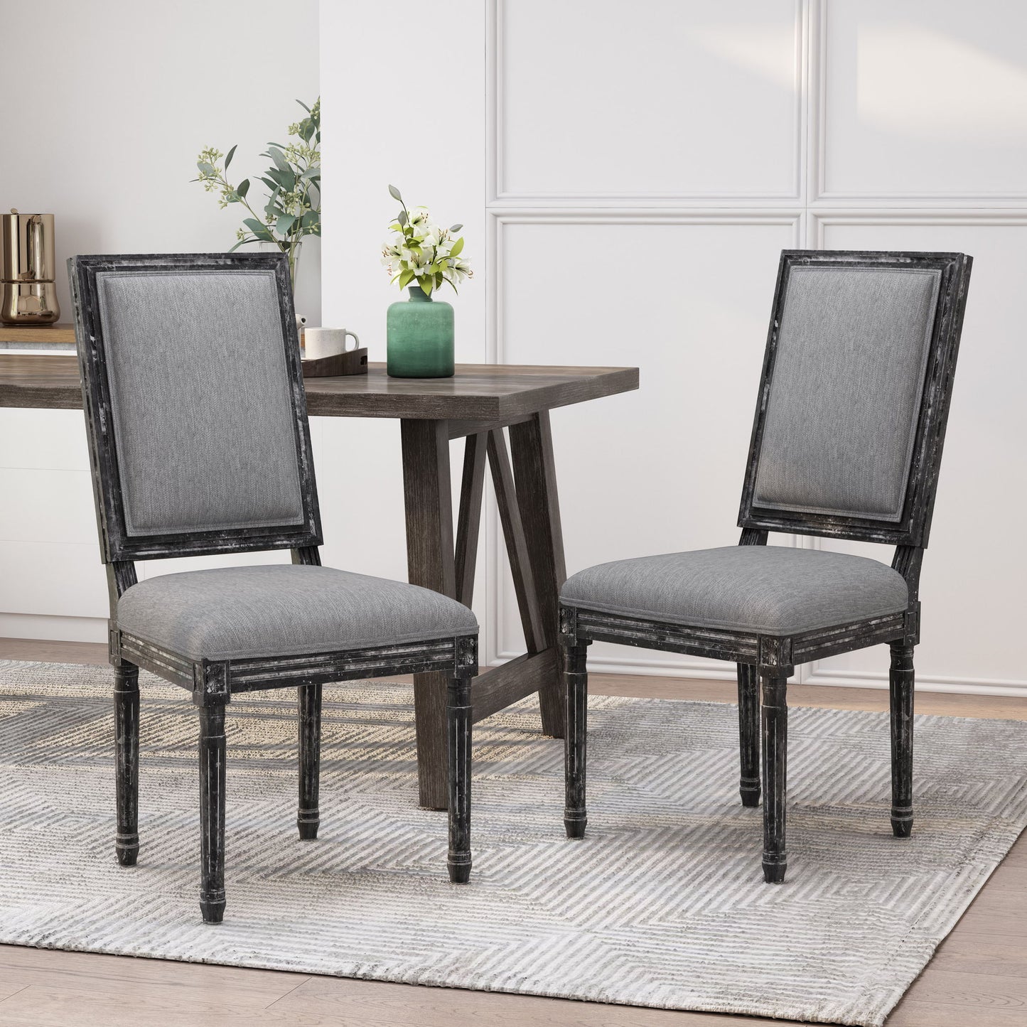 French Country Style Dining Chair With Upholstered Seating And Fluted Legs Noble House