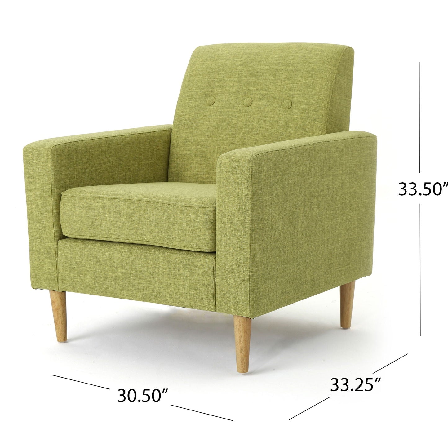 Modern Club Chair, Elegant Fabric With Rubberwood Legs - Green Noble House
