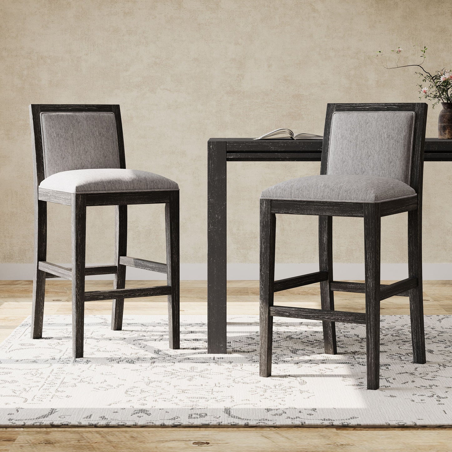 Upholstered Barstools (Set of 2) Noble House