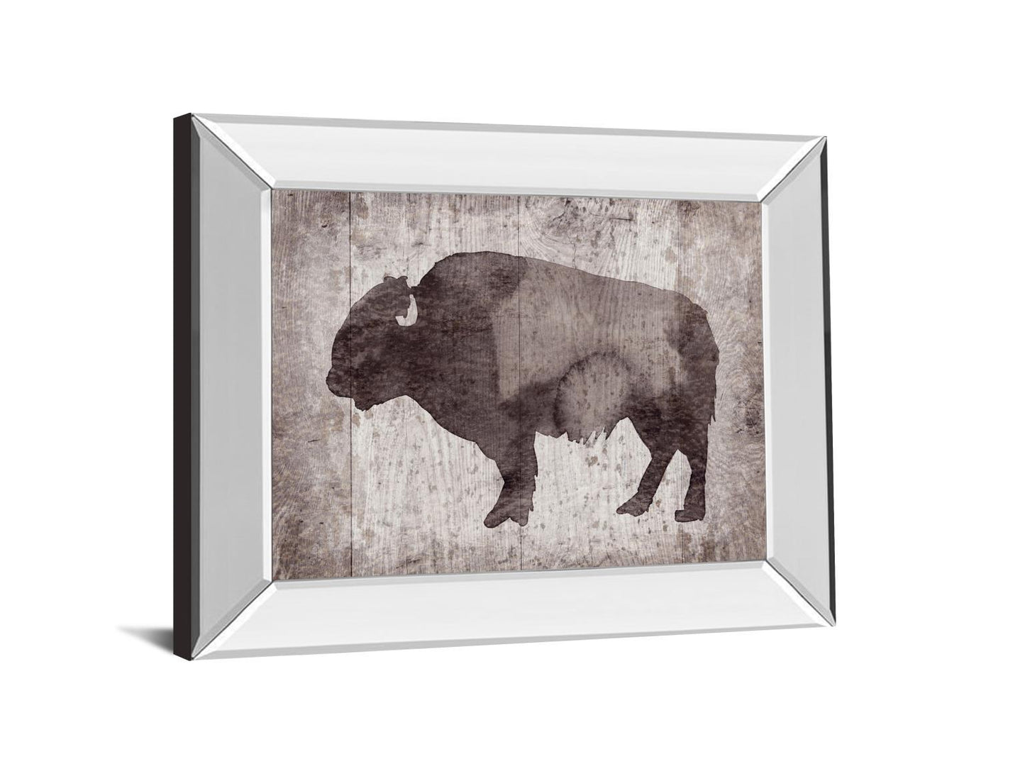 Wildness II-timber By Sandra Jacobs - Mirror Framed Bison Print Wall Art - Dark Brown Classy Living