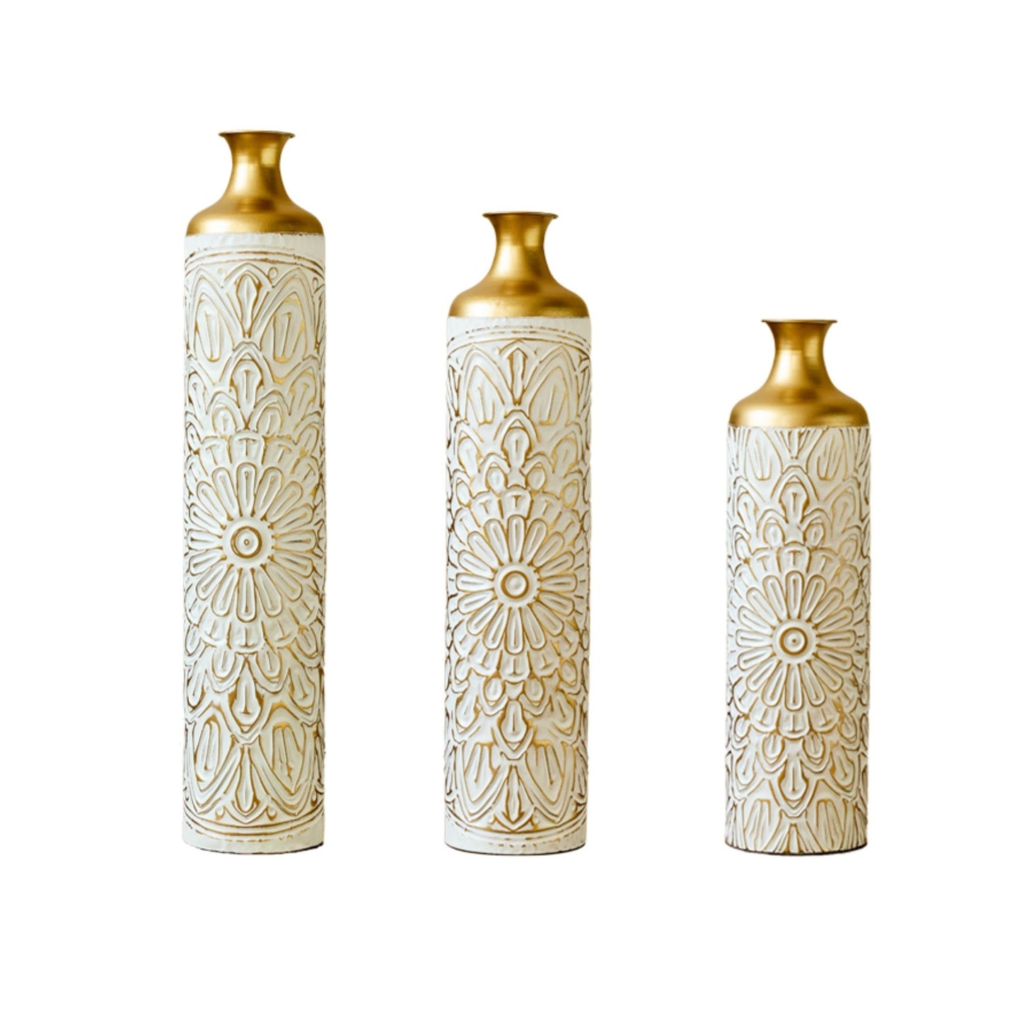 3 Piece Home Decoration Large Glazed Floor Vase Decoration Home Droplet Shaped - Gold / White Daily Nest
