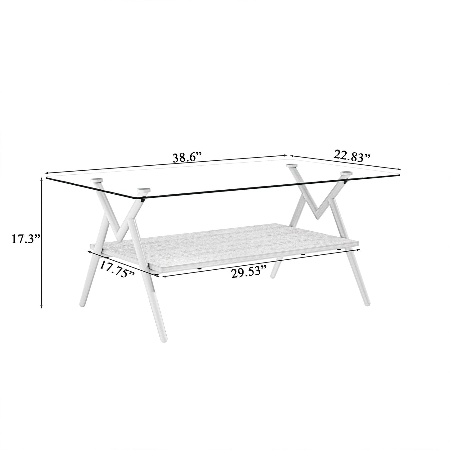 Rectangle Coffee Table With Tempered Glass Top And Shelf, Modern Table For Living Room Home Essentials