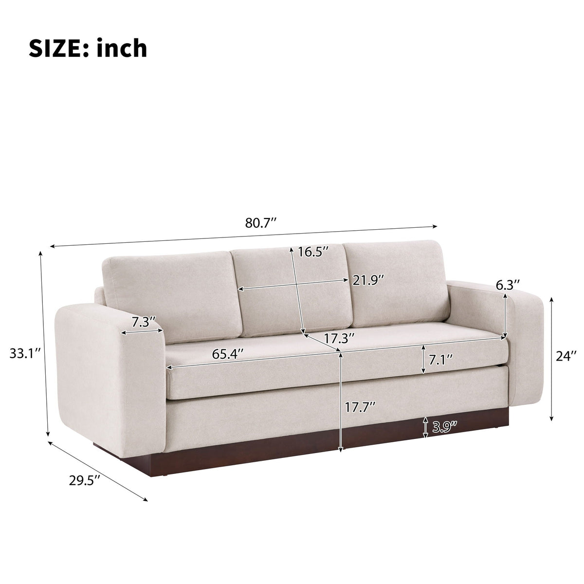 Modern 3 Seater Sofa, Living Room Couch Noble House