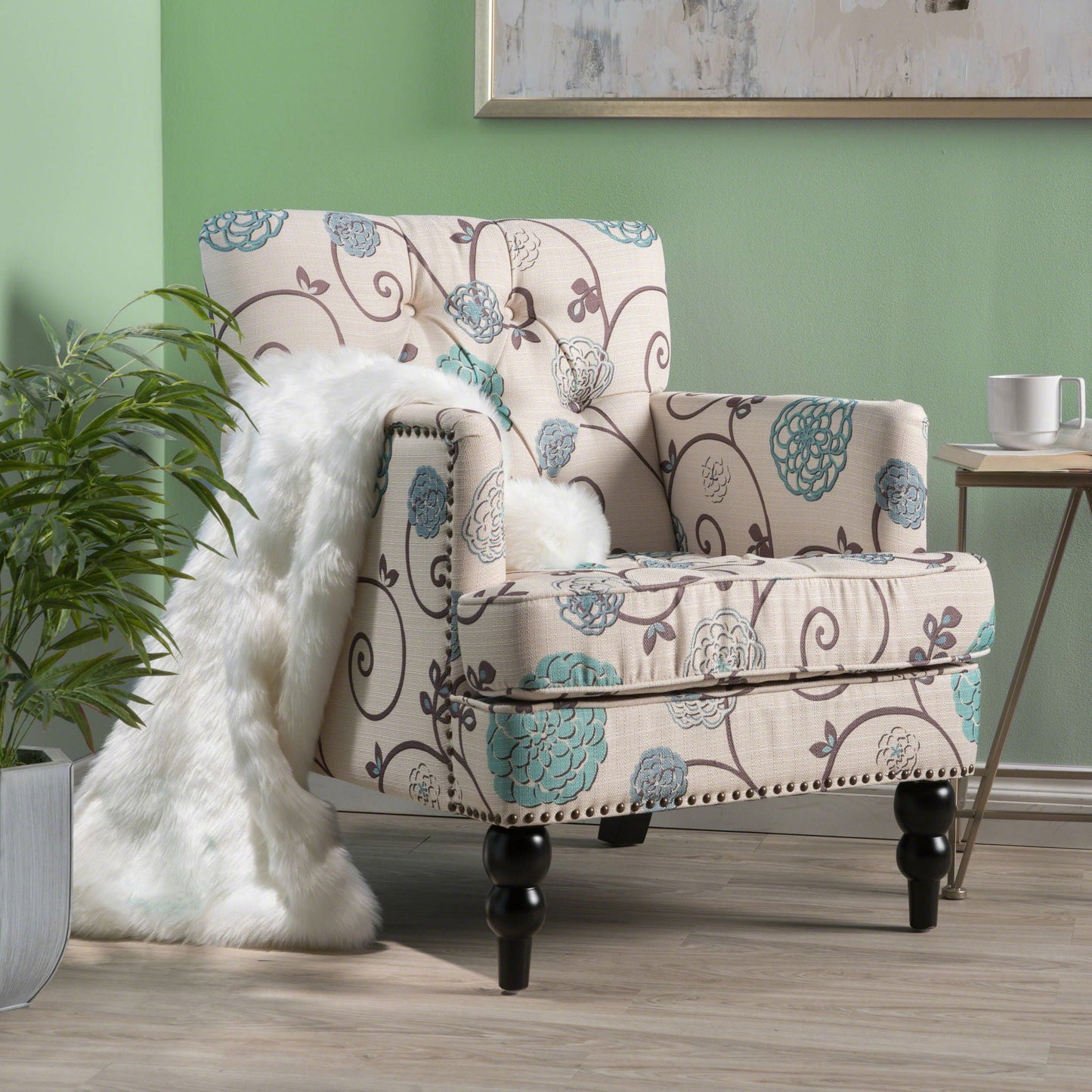 Vitality - Club Chair With Button Tufted Diamond Stitching And Turned Legs - Blue / White Noble House
