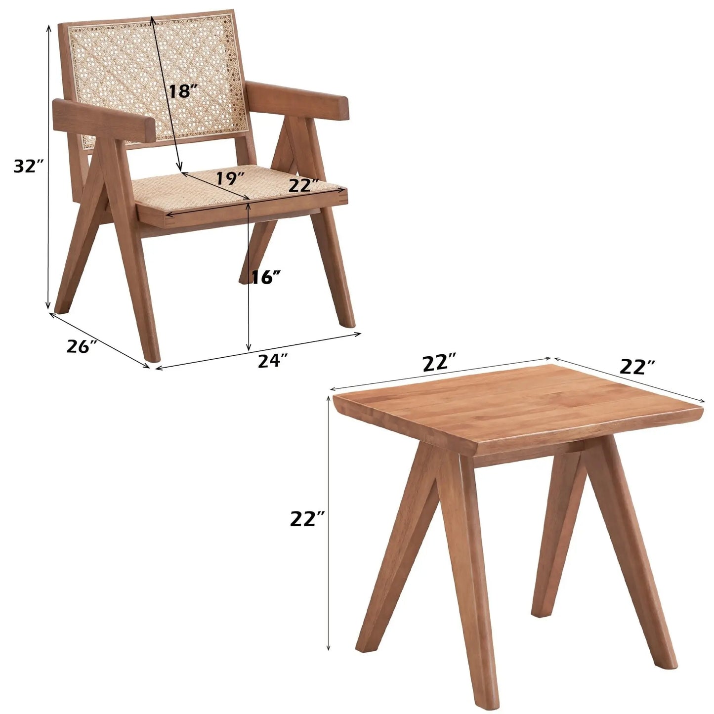 3 Piece Accent Chair Set And Matching End Table For Living Room - Natural Acme