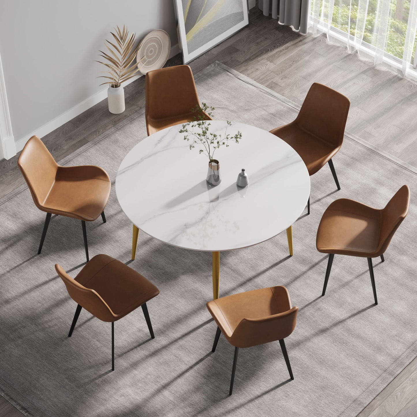 Modern Man-Made Stone Round Metal Dining Table-Position For 6 People Home Essentials