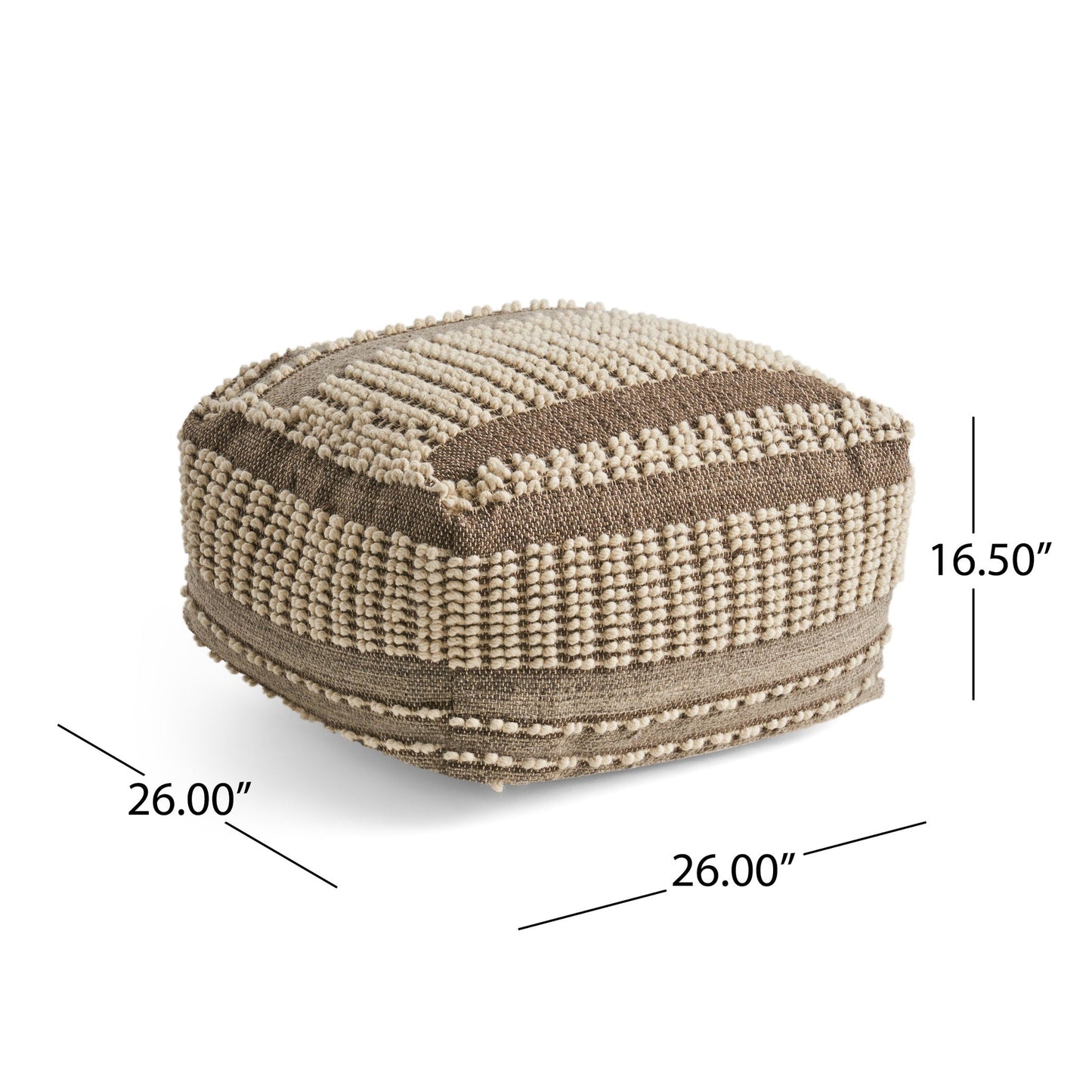 Rustic Wool And Cotton Large Pouf, Handcrafted Tufted Design - Brown / Beige Home Essentials